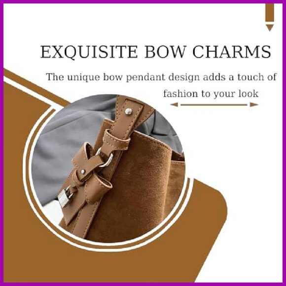 Suede Bucket Bag with Detachable Straps, Crossbody Shoulder Handbag - Picture 3 of 7